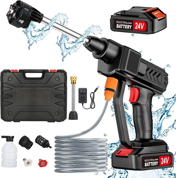 Cordless Pressure Washer, 6-in-1 Nozzle Portable Battery Powered Pressure Washer Handheld with 2 Battery Powered, 18bar Portable High Pressure Cordless Power Washer for Car/Floor/Patio Cleaning(black)