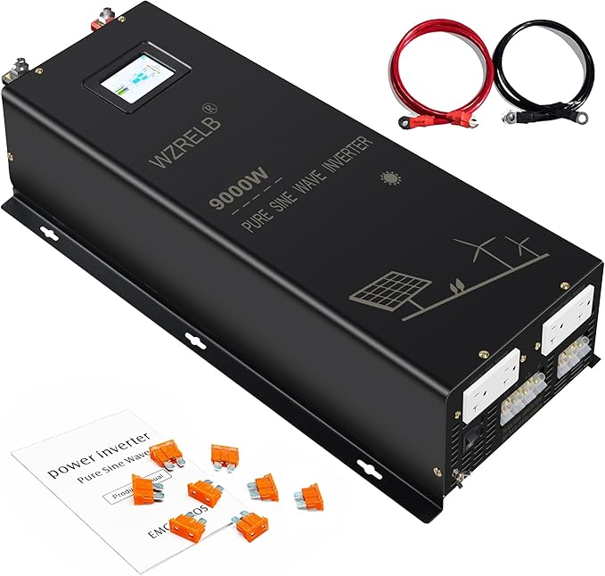 WZRELB Split Phase Power Inverter 9000W 36V Pure Sine Wave Inverter,Peak 18KW, 36VDC to 120V/240VAC,High Efficiency up to 91.6%,LCD Display, high Frequency Inverter for Off Grid System