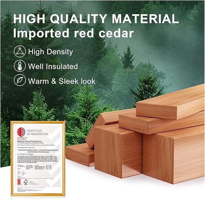 Outdoor Barrel Steam Sauna with Panoramic View, Canadian Red Cedar Wood Sauna for 4-6 Person, 6KW Heater, Rocks, 8mm Tempered Glass, Waterproof System