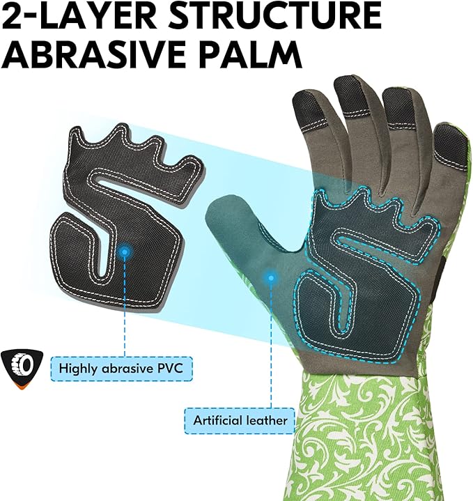 Vgo... 1 Pair Gardening Gloves Ladies,Safety Work Gloves,Long Sleeves Gauntlet,Puncture Proof,Touchscreen(Size L,Green,AL6608-FM)