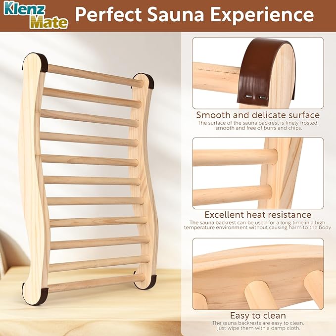 2 Pcs Upgraded Sauna Backrest, 20" Sauna Accessories, S-Shaped Ergonomic Design Sauna Chair, with Non-Slip Pads, Suitable for Infrared Sauna Backrest and Barrel Sauna Backrest, Handmade