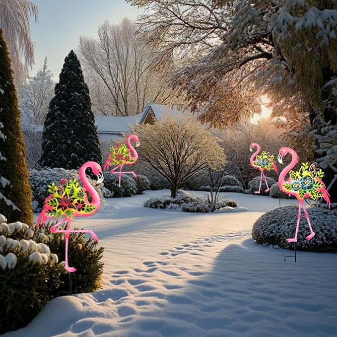 Pink Metal Flamingo Garden Statue - 20.5 inch Hand Flamingo Painted Metal Patio Art, Outdoor Decorative Stake Flamingo Statue for Lawn, Patio, Porch and Backyard, Gifts for Ladies (B Style 2 Pack)