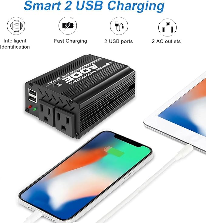300W Power Inverter DC 12V to 110V AC Car Inverter with 4.2A Dual USB Car Adapter