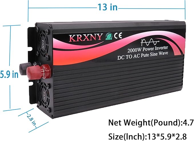 Power Inverter Converter 2000W 24V DC to 110V 120V AC 60HZ Pure Sine Wave with LED Display for Car RV Home Solar
