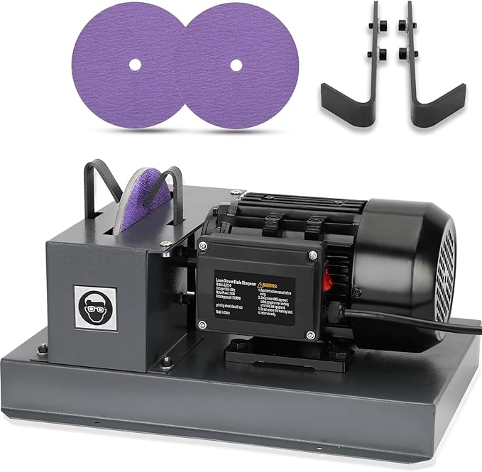 Lawn Mower Blade Sharpener, 1HP 750W Lawnmower Blade Grinder with 9-inch Ceramic Grinding Disc, 2 Sanding Paper & 40°Bracket for High/Low Lift Blades, Gator Blades, Flat Blades