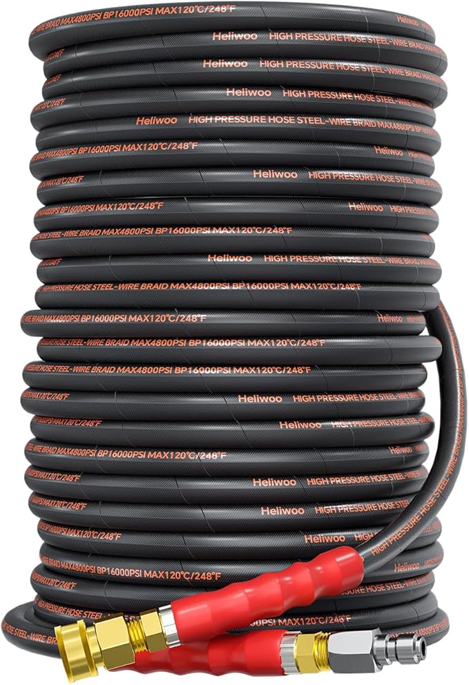 Pressure Washer Hose 125FT, 4800PSI High Tensile Wire Braid Kink Resistant Power Washer Extension Hose, 3/8" Flexible Replacement Hose with 3/8 Quick Connect