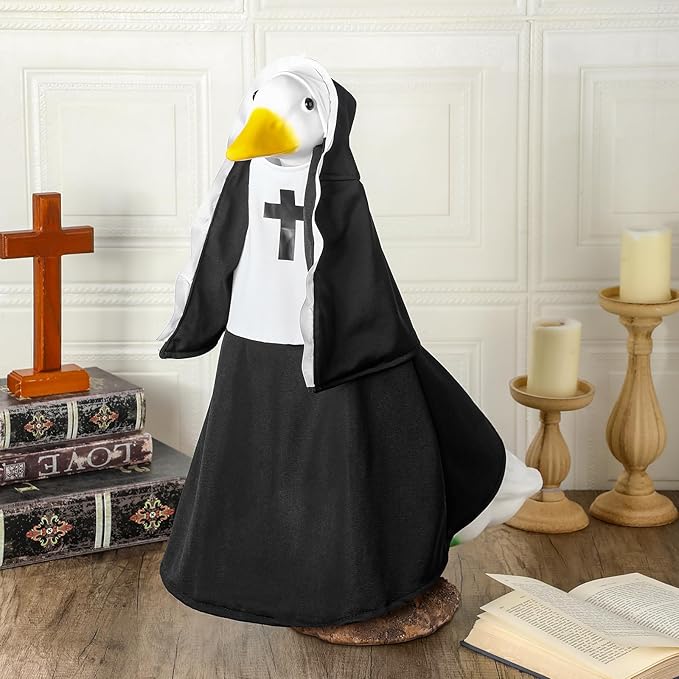 Talltalk Halloween Nun Goose Outfit Clothes for 23" High Cement or Plastic Goose Lawn Clothing Porch Garden Costume for Porch Yard Lawn Patio Outdoor Statue Art