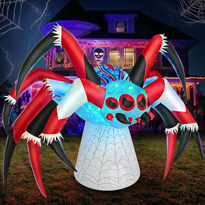 6FT Halloween Inflatables Spider Decoration with Magic Led Light Up Halloween Inflatables Outdoor Decorations Blow up Inflatables for Halloween Holiday Party Lawn Yard Outside Garden Décor