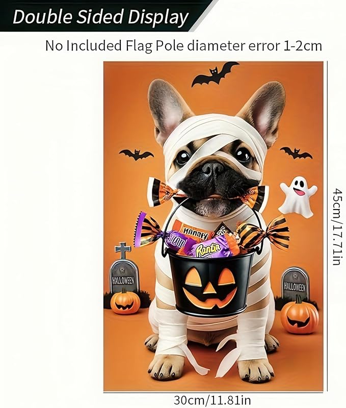 Halloween Decorations Outdoor Garden Flag 12x18 Inch Double Sided French Bulldog Dog Pumpkin Ghost Fall Decor Yard Lawn Porch Patio Halloween Garden Flags