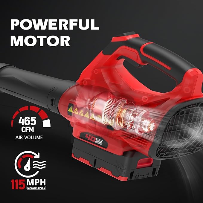 PowerSmart 40V 17" Brushless Cordless (Push) Lawn Mower + Leaf Blower (465 CFM), 4.0Ah Battery and Charger Included