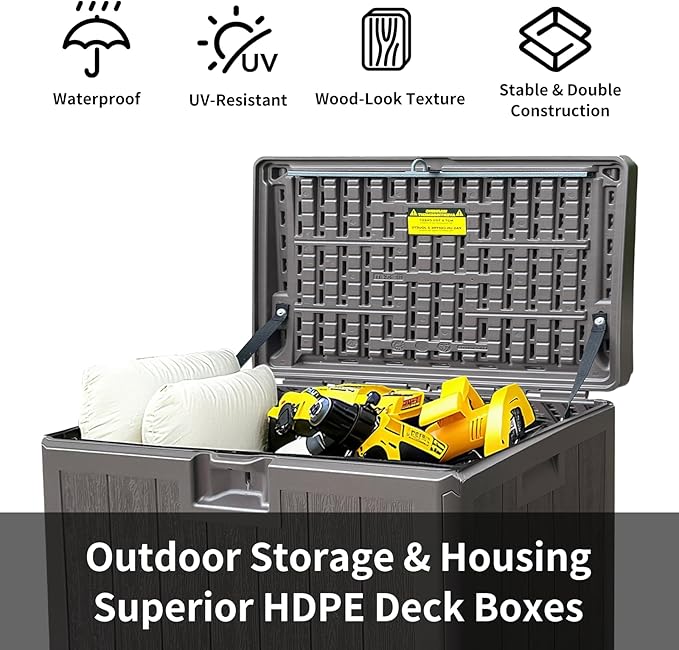 33 Gallon Deck Box Outdoor Watherproof Storage Cabinet for Outdoor Indoor Use,Lockable Storage Box for Package Delivery,Patio Furniture,Pool and Garden Accessories,Dark Brown