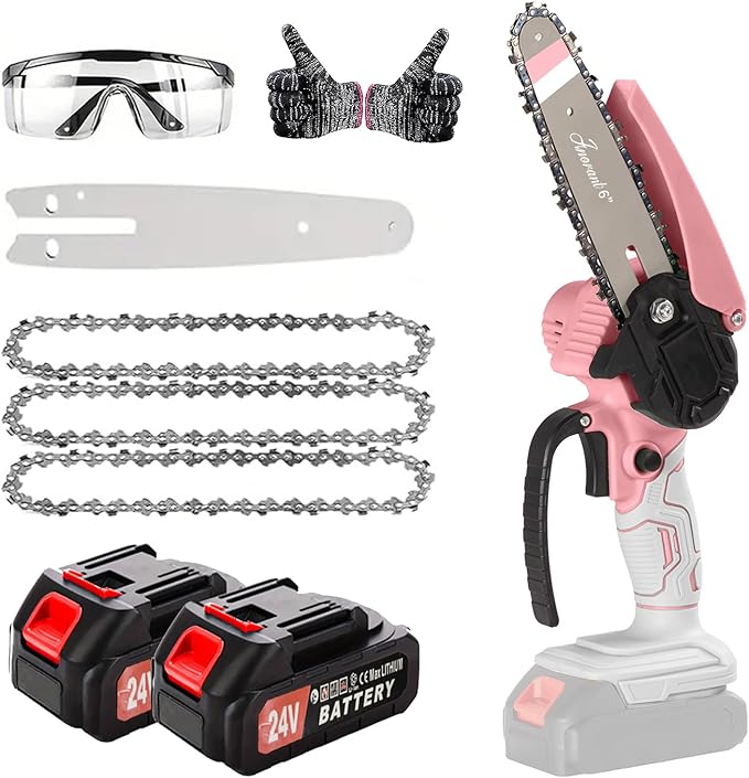 Mini Chainsaw with 2×24V Battery Powered Electric Chain Saw,chain saw are suitable for cutting wood and trimming branches,Mini Chainsaw Cordless With three chains