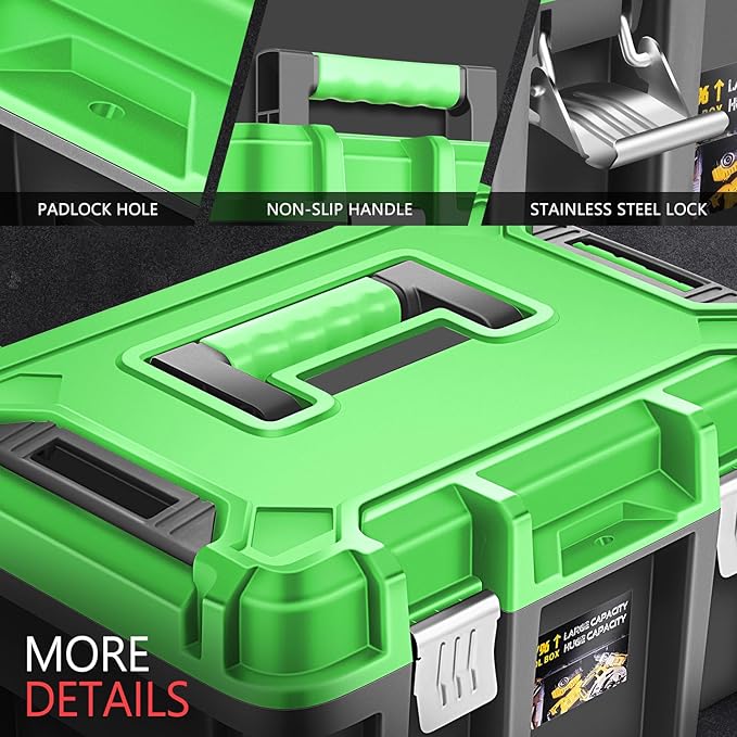 ‎DNA MOTORING 2pcs Tool Boxes Set - Lockable Organizer Storage Portable Toolbox with Removable Tray for Workshop Garage & Household, Large Capacity, TOOLS-00310-GR