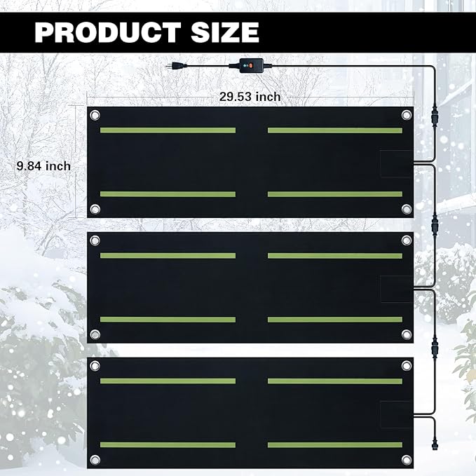 Heated Snow Melting Mats,Winter Stairs Outdoor Slip Non-Slip Rubber Heated Mats Outdoor with Reflective Strip for Driveway Walkway Decks and Sidewalks Connection,10x30in(3PCS)