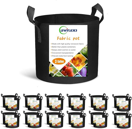 24-Pack 3 Gallon Grow Bags, Heavy Duty Thickened Non-Woven Plant Fabric Pots with Reinforced Handles