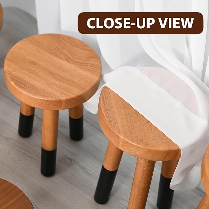 Rubber Wood 9" Round Plant Stand |Dip Dyed Black Stool, Wood Riser |Milking Stool (12" H)