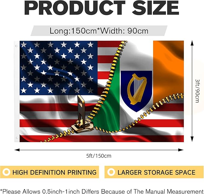 Vintage American America Usa Ireland Irish Flags For Outside Yard 3x5 Ft Double Sided Printed 100d Polyester Lightweight Garden Welcome Outdoor Banner Brass Grommets