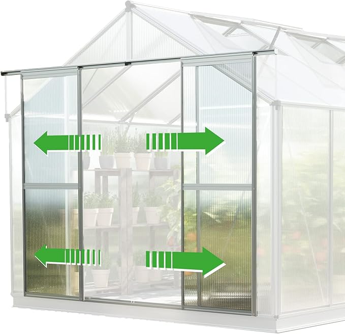 Greenhouse Topas 7 Aluminum Frame 7.4 x 14.7 ft with Approx. 8 mm Polycarbonate Panels - with Bonus Base Frame and Automatic Vent Opener