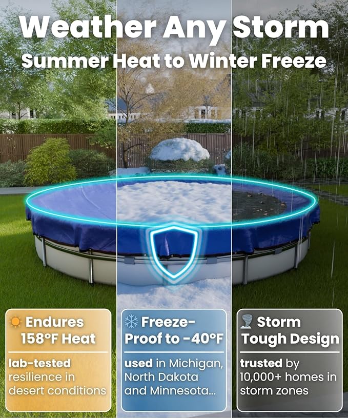 24 Ft Round Winter Pool Cover with Strong-Hold System | Triple-Layer 24 Foot Round Pool Cover for Winter & Summer | 2-in-1 24ft Pool Covers for Above Ground Pools | Cold & UV Resistant Poolcover
