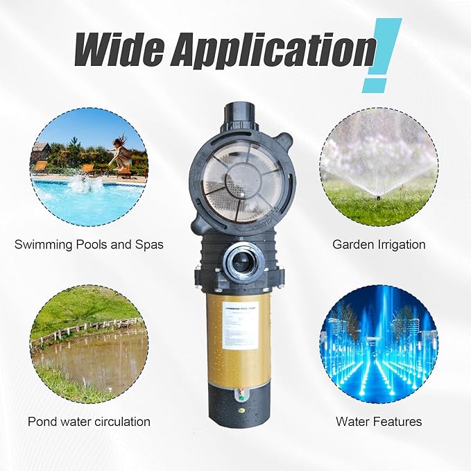 Pool Pump, PureBy 2.0HP 230v Energy Saving Two Speed In/Above Ground Pool Pump, 6840GPH Self-priming Swimming Pool Water Circulation Pumps with 1.25" & 1.5“ NPT Unions (2.0HP Two Speed 230V)