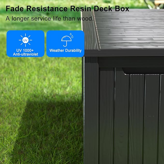 Vixzen 180 Gallon Resin Deck Box, Lockable Outdoor Storage Box for Patio Cushions Storage Furniture,Garden Tools, Pool Supplies, Weatherproof and UV Resistant- Black
