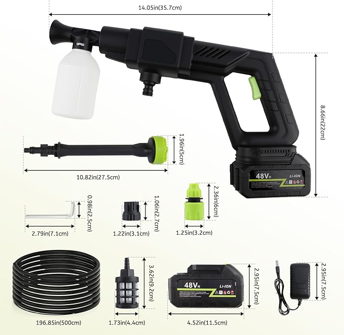 Cordless Pressure Washer Battery Powered, 870 PSI/60 Bar Portable Power Pressure Washer 48V with 6-in-1 Nozzle, Foam Pot, Hose for Garden Car Floor Yard Fence Wall Cleaning