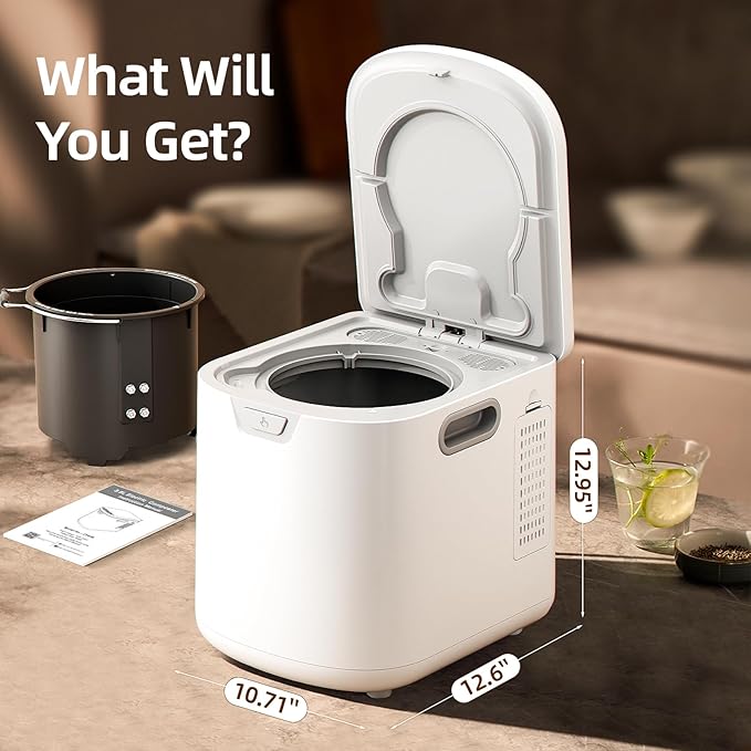 Compost Bin for Kitchen - 4L Countertop Composter with Odorless Auto-Cleaning, Turns Food Waste to Fertilizer in 5 Hours, for Indoor Home Use