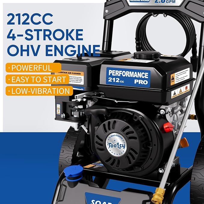 TOOLCY Gas Pressure Washer 3400PSI/2.8GPM Power Washer Upgraded Pump, 30ft Hose, Onboard Soap Tank, Spray Gun &5 Quick-Connect Nozzles for Driveway, Deck, Car Cleaning
