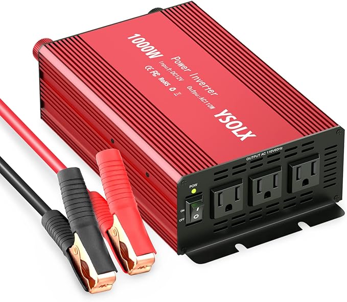 YSOLX 1000W Power Inverter 12v to 110v, DC to AC Converter with 3 AC Outlet, 1000 Watt Inverter for 12v Truck/Rv/Camping/Home/Emergency Power