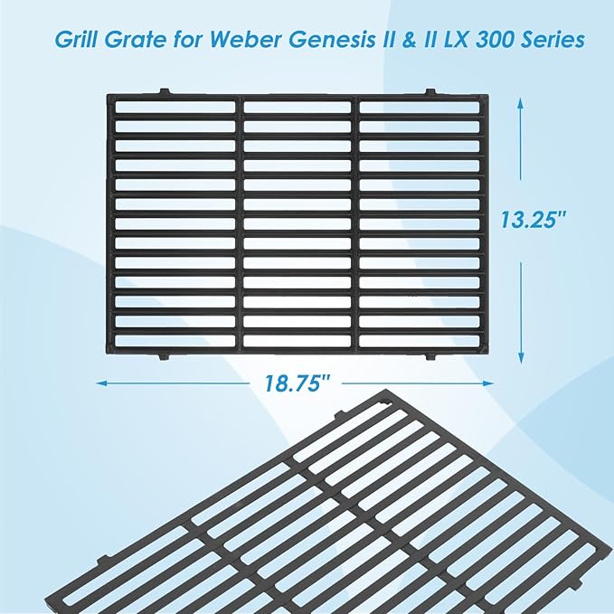 66095 18.75" Grill Grates for Weber GS4 Genesis II 300 and Genesis II LX 300 Series, for Weber Genesis 2 Grill Parts Genesis ii E-310 ii E-315 Grill Grates Replacement Parts for Weber 66802