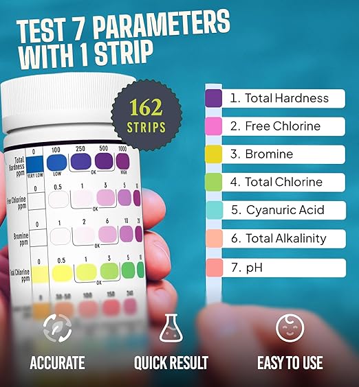 162 Pcs 7-Way Hot Tub Pool Test Strips - Accurate Readings in 15 Seconds