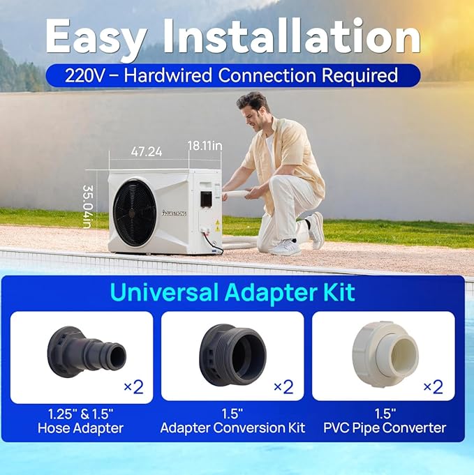 Aquastrong Inverter Swimming Pool Heat Pump, 75,000 BTU 21,000 Gallons Electric Pool Heater for Above Ground and Inground Pool, WiFi Capable Timer, Heating and Cooling Pool Heater 220V