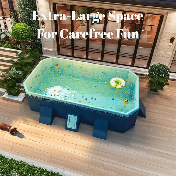 Foldable Swimming Pool, Non-Inflatable Kids' and Adults' Outdoor Large Swimming Pool, Anti-Slip PVC Family Pool, Summer Water Party for Outdoor, Garden, Backyard (Middle)