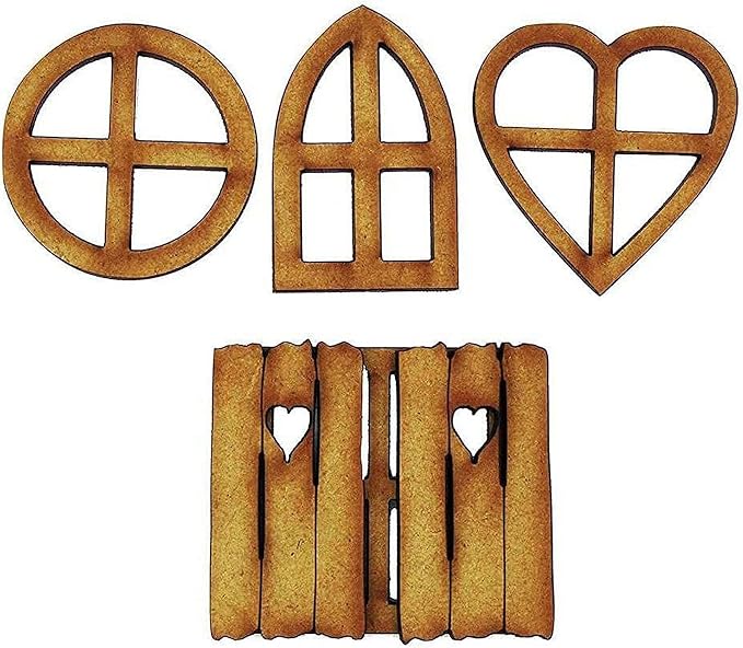 6Pcs Wooden Fairy Garden Door, Blank Door House and Windows Ornaments Tree Statues for Trunk Yard Decoration Sculptures Miniature Buildings Structures
