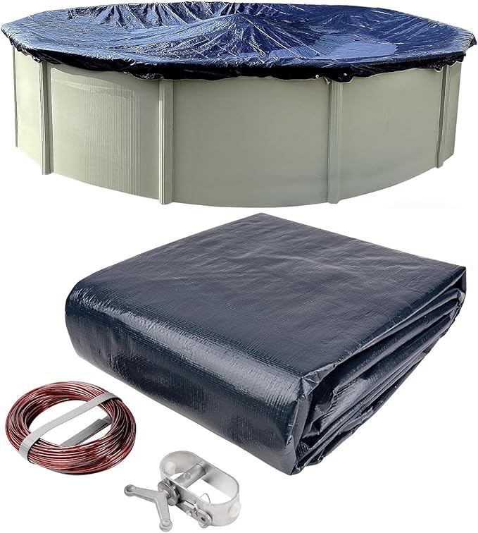 Heavy-Duty Winter Pool Cover | 24 ft Round, 12x12 Scrim Strength, 12-Year Warranty | UV and Cold Resistant, Weatherproof Durable Protection for Above-Ground Pools | Winch & Cable Included