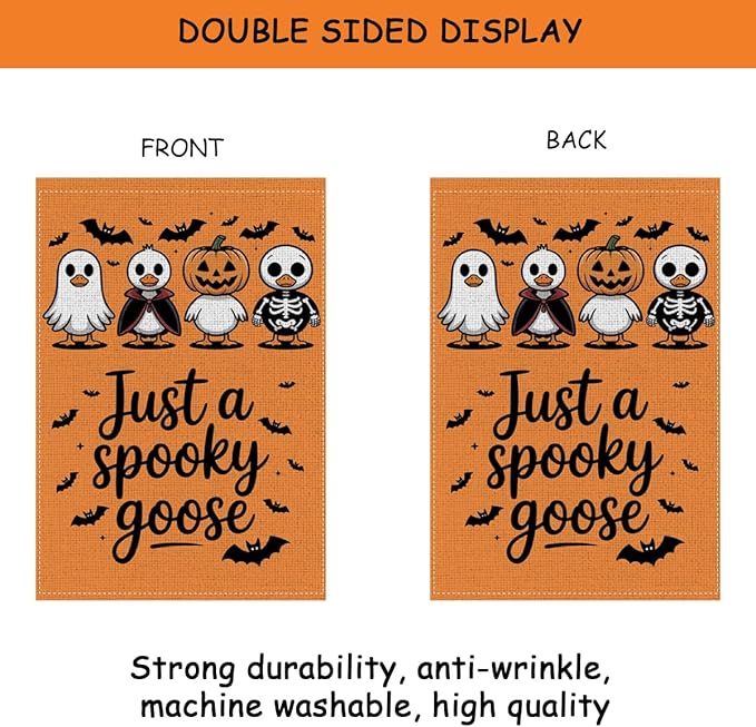 HTBIG Funny Halloween Goose Decor, Just a Spooky Goose Garden Flag, Cute Horror Garden Flag 12x18 inch, For Halloween Holiday Yard Outdoor Decorate