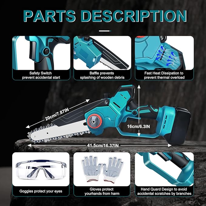 Cordless Mini Chainsaw 8+6 Inch for Makita 18V LXT (No Battery), Brushless Portable Electric Chain Saw Tool for Makita, Small Handheld Chainsaw for Pruning Shear Branch Wood Cutting Tree Trimming