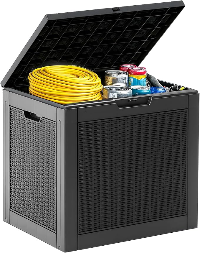 DUMOS 31 Gallon Deck Box, Lockable Outside Storage Box for Outdoor Use, Outside Waterproof Resin Package Delivery Box for Backyard Patio Garden