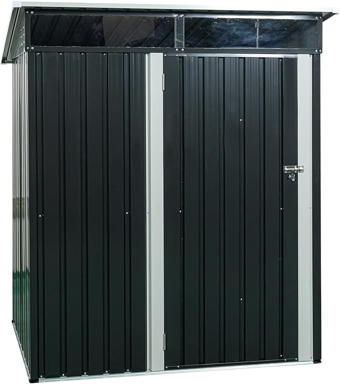 5X3 FT Outdoor Storage Shed, Waterproof Metal Garden Sheds with Lockable Door, Steel Tool Storage Buildings Shed & Outdoor Storage House for Garden, Backyard, Patio, Lawn, Trash Cans(Black)