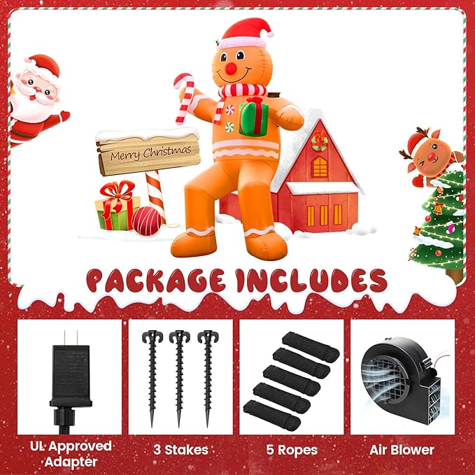 12FT Christmas inflatables, Christmas Inflatable Outdoor Decoration Sitting Gingerbread with Built-in Led Lights, Christma Blow Ups Outdoor Roof Yard Lawn Xmas Decor