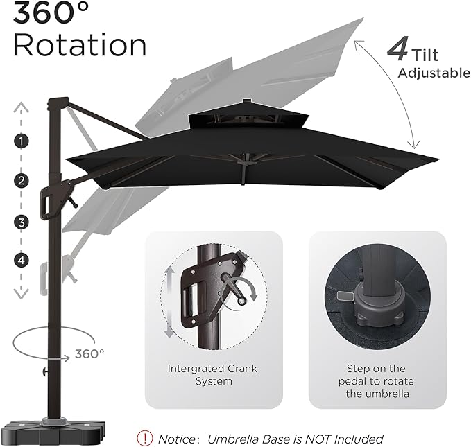 10' X 13' Patio Umbrella Outdoor Large Rectangle Offset Cantilever Umbrellas Double Top Heavy Duty Windproof with 360-degree Rotation for Pool Garden Deck