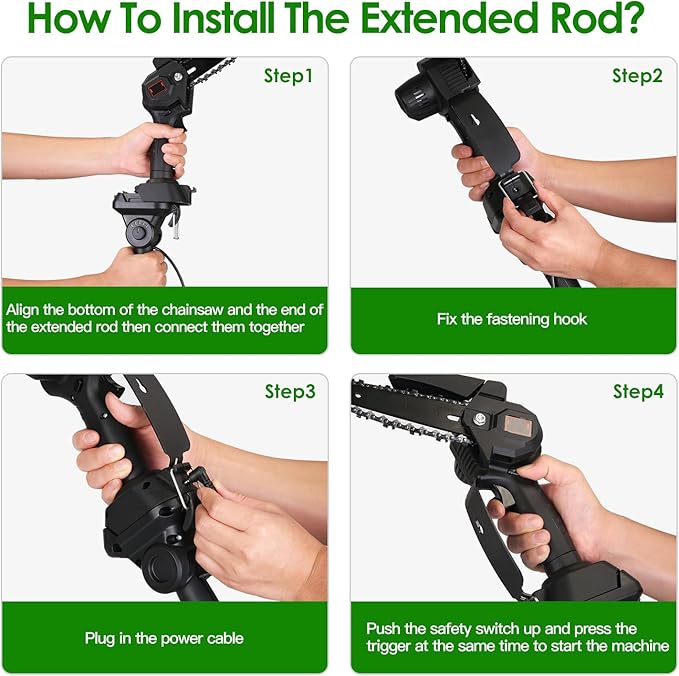 2-in-1 Cordless Pole Saw, Cordless Chain Saw, 33Ft/s Battery Pole Saw with 2Pcs 1500mAh Batteries 4in/6in Chains, 13ft Reach Electric PoleSaw, Comes with 3 extension rods, for Tree Trimming