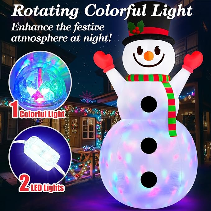 Danxilu 10 FT Christmas Inflatable Snowman Outdoor Decorations Built in Rotating Colorful Light Giant Inflatable Snow Man Yard Decoration Xmas Blow Ups for Outside Indoor Garden Holiday Party Decor