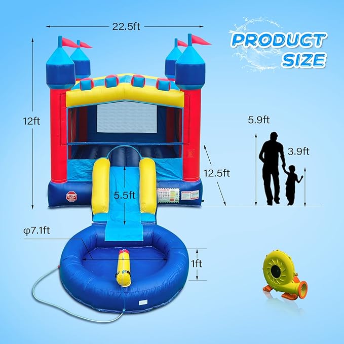 JOYMOR Commercial Grade Inflatable Water Slide with Splash Pool for All Ages, 100% PVC Vinyl Inflatable Water Park for Outdoor Fun Backyard (23 x 9 x 14ft), Without Blower