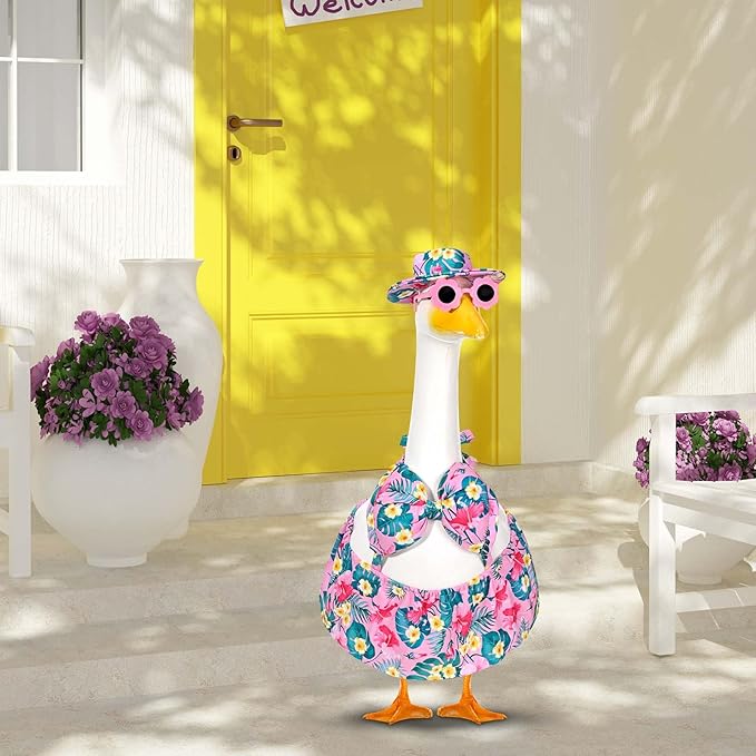 Summer Goose Outfit Porch Goose Outfits Bikini Goose Clothes Hawaiian Porch Goose Clothes for 23" Cement Plastic Goose Outdoor Garden Yard Patio Decor (Pink)
