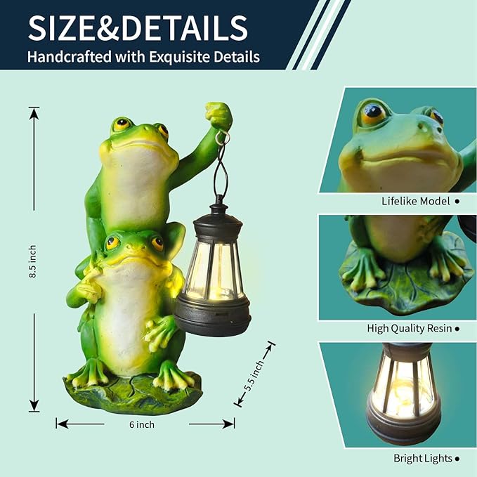Solar Outdoor Statues Frog Garden Decor Figurine Lights for Outside, Yard Decorations Outdoor Patio Decor, Unique Housewarming Gardening Gifts for Women