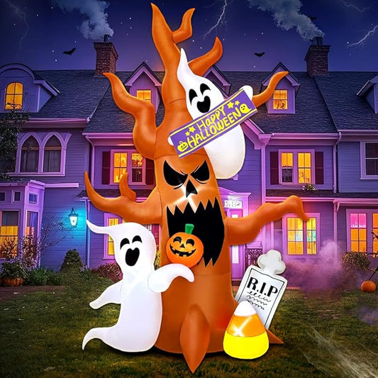 8FT Halloween Inflatable Decoration, Built in LED Lights Blow Up Spooky Tree Decorations for Halloween Party, Indoor, Outdoor, Garden, Yard Lawn Décor