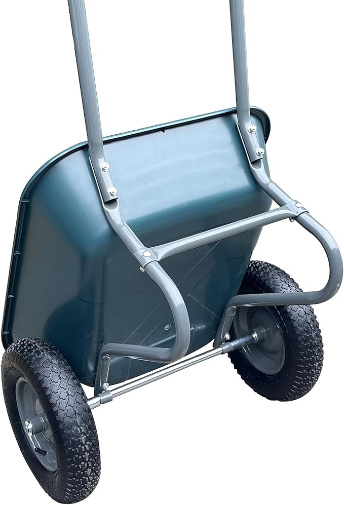 Wheelbarrow Garden Cart, Heavy Duty Home Utility, Dual-Wheel Home Garden Yard Utility Wheelbarrow Cart with Built-in Stand,(Green)