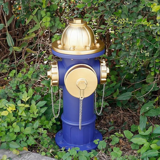 Dog Fire Hydrant Pee Post Puppy Pee Training Post Garden Statue, Blue & Gold Fire Hydrant Outdoor Figurines Decor for Yard Garden Lawn Patio (Large)