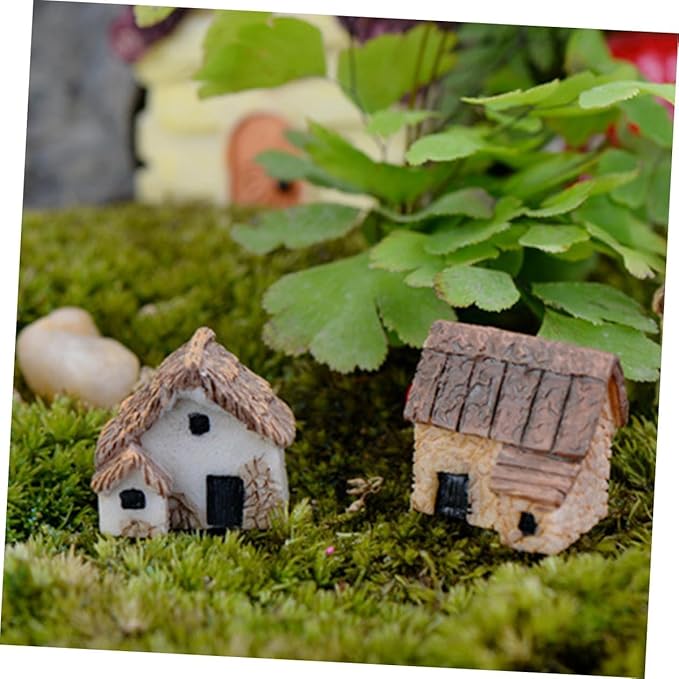 Fairy Garden Mini House Accessories, Miniature Village Hut Figurine Cottage, DIY Micro Landscape Decor Ornaments for Bonsai, Succulent Planting (C)